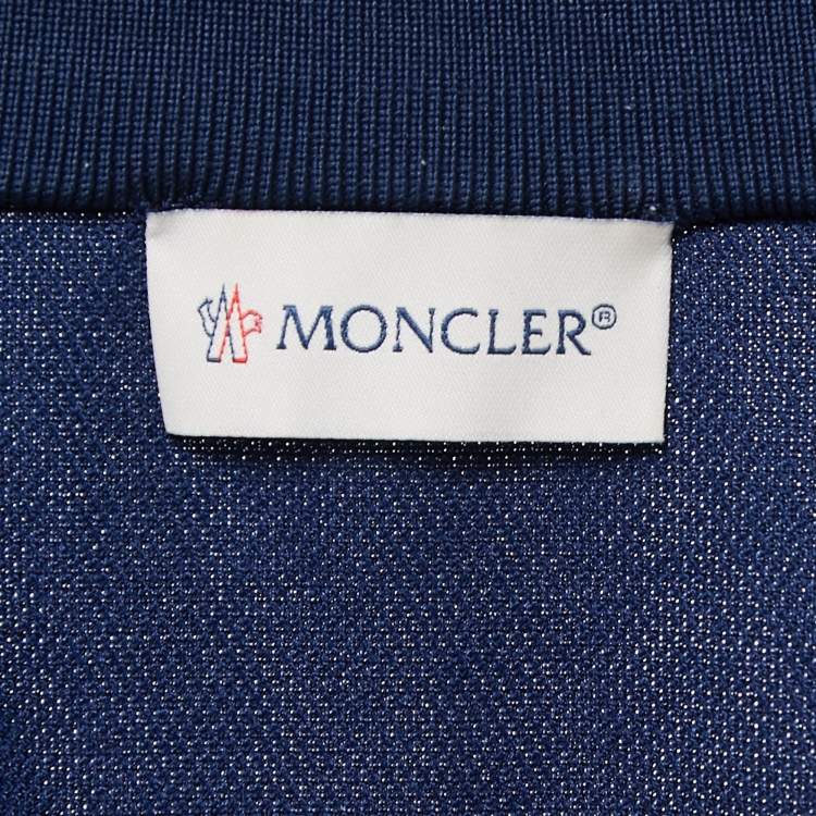 Pre Owned Moncler Navy Blue Striped Logo Patch Zip Up Jacket XL