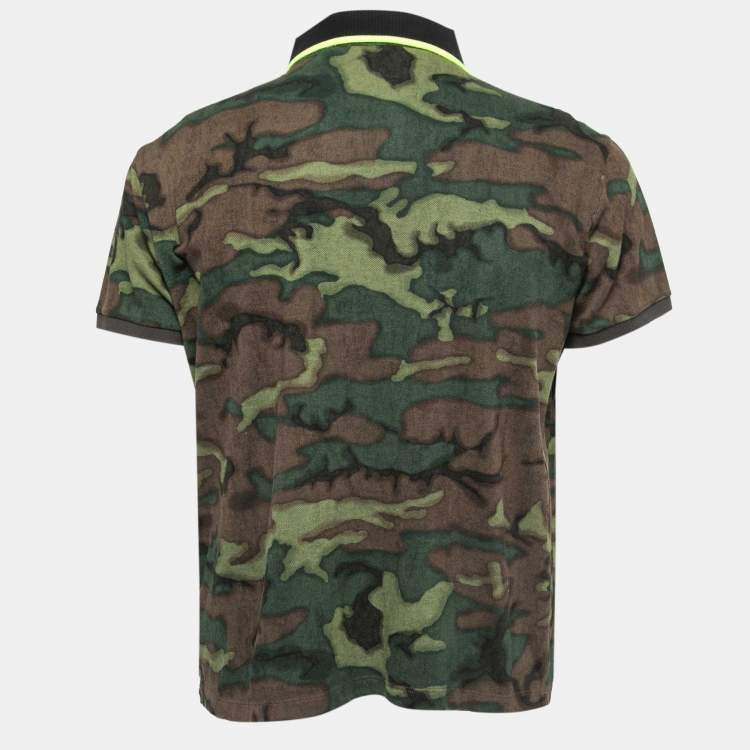 Pre Owned Moncler Green Camouflage Print Cotton Polo T-Shirt XL