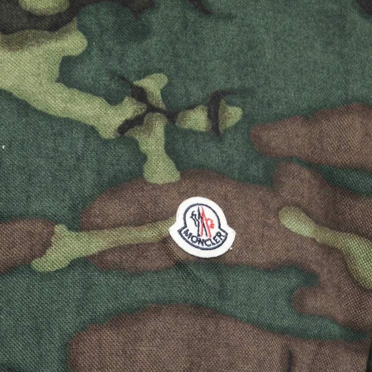 Pre Owned Moncler Green Camouflage Print Cotton Polo T-Shirt XL