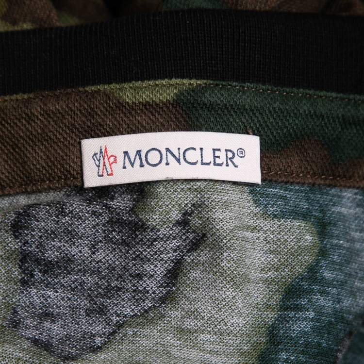 Pre Owned Moncler Green Camouflage Print Cotton Polo T-Shirt XL