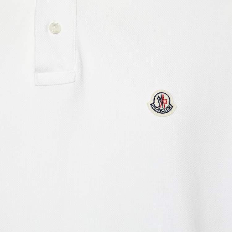 Pre Owned Moncler White Cotton Pique Logo Sleeve Trim Polo T-Shirt XXL