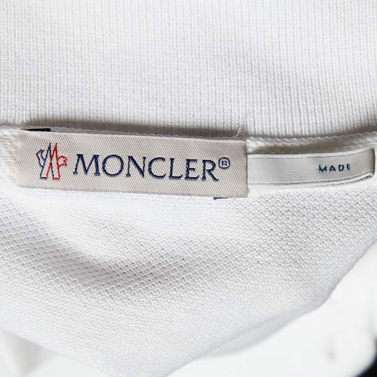 Pre Owned Moncler White Cotton Pique Logo Sleeve Trim Polo T-Shirt XXL