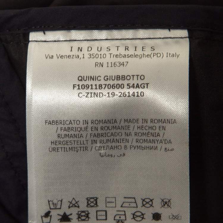 Pre Owned Moncler Silver/Navy Blue Synthetic Quinic Hooded Jacket L