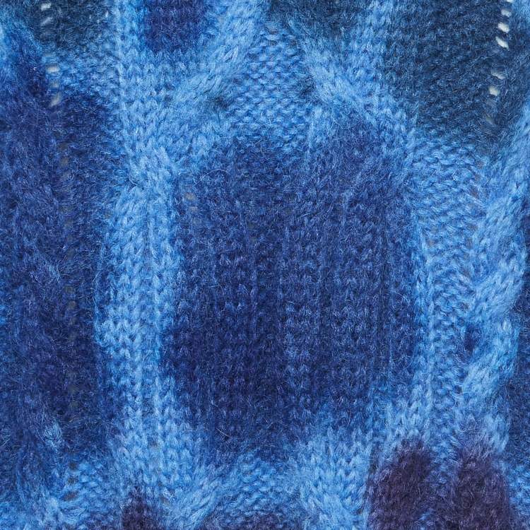 Pre Owned Moncler Blue Tye Dye Printed Mohair Knit Sweater XL