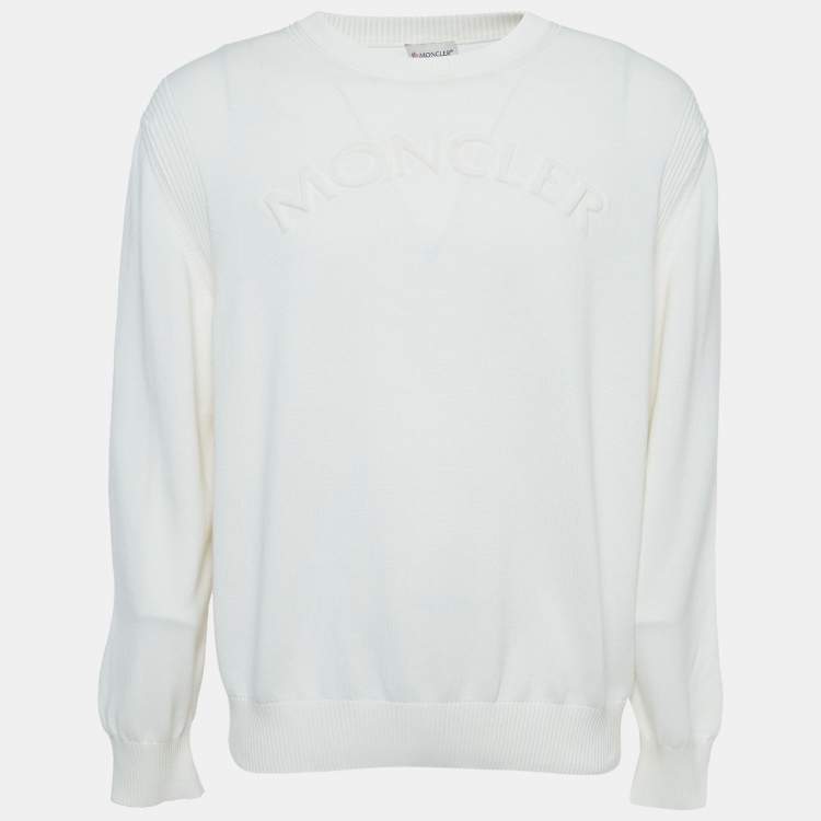 Moncler Off White Logo Embossed Cotton Knit Jumper XL Moncler The Luxury Closet