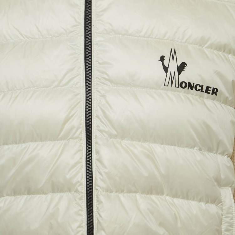 Pre Owned Moncler Off-White Cotton Knit and Quilted Nylon Down Tricot Cardigan L