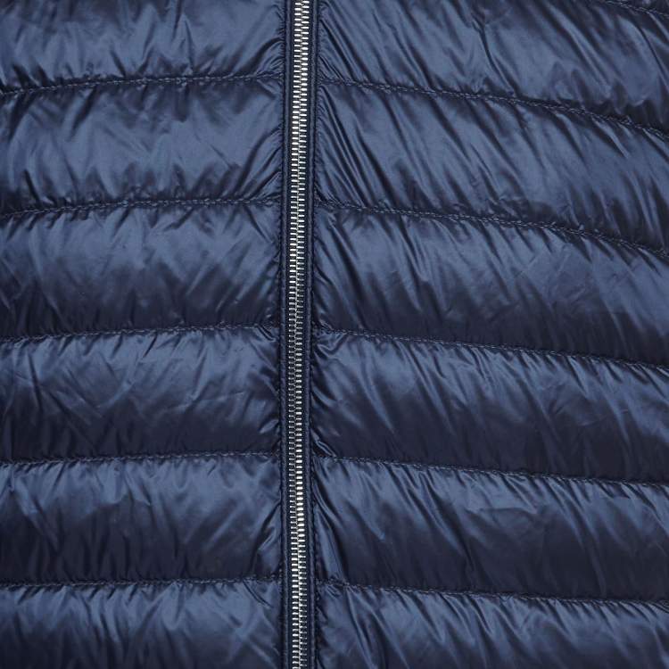 Pre Owned Moncler Navy Blue Cotton Knit and Quilted Nylon Down Tricot Cardigan XL