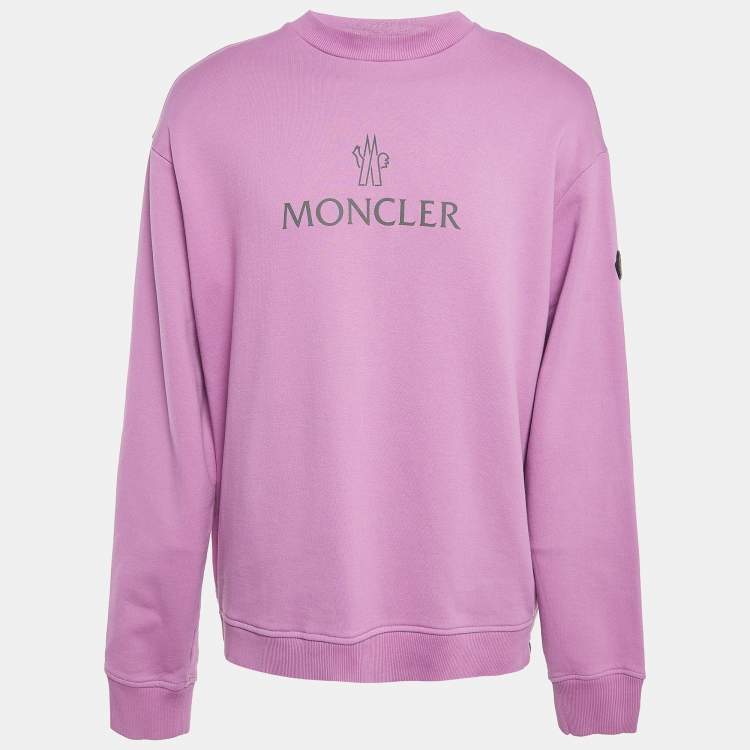 Pre Owned Moncler Purple Logo Print Cotton Sweatshirt XL