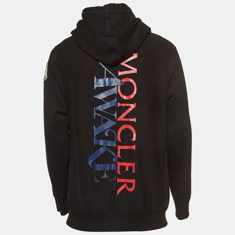 Pre Owned Moncler Black Logo Back Print Cotton Knit Hoodie M