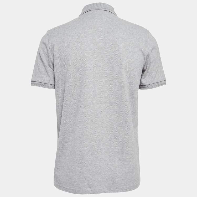 Pre Owned Moncler Grey Cotton Pique Logo Patch Polo T-Shirt M