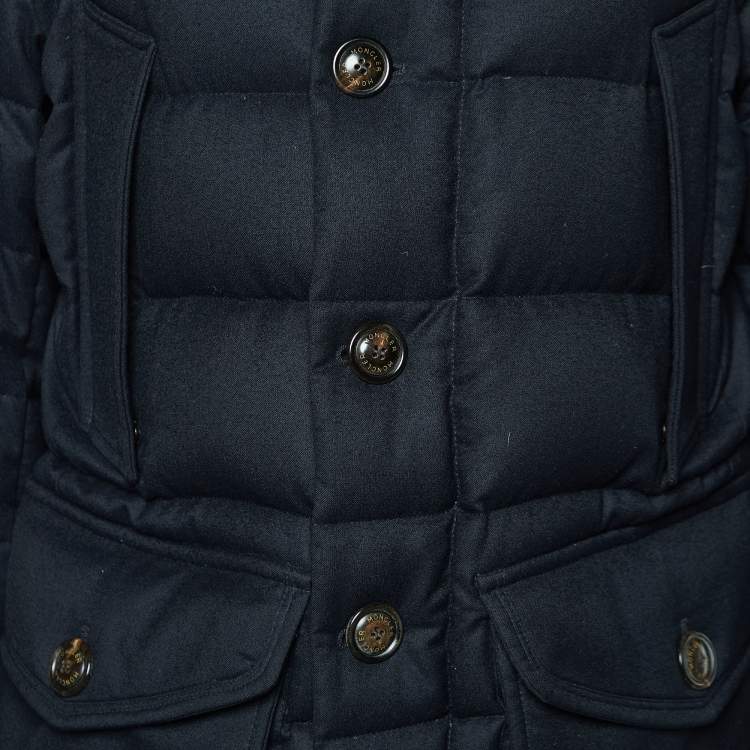Pre Owned Moncler Navy Blue Wool Fur Hooded Rethel Puffer Jacket M