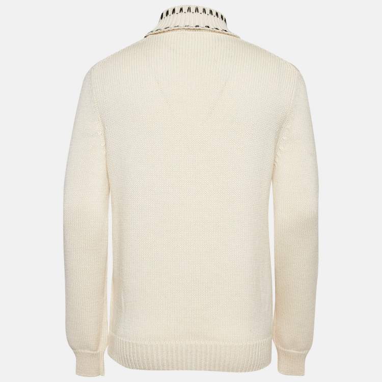 Pre Owned Moncler 2 1952 White Intarsia Wool Knit Turtleneck Sweater L