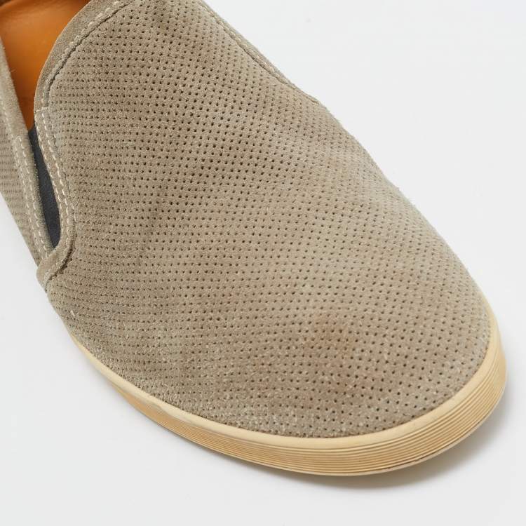 Pre Owned Moncler Grey Perforated Suede Slip On Sneakers Size 42