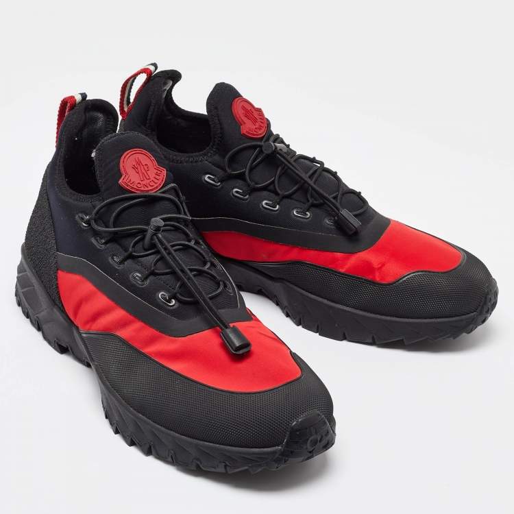 Pre Owned Moncler Red/Black Fabric and Neoprene Low Top Sneakers Size 41