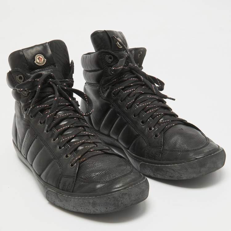 Pre Owned Moncler Black Leather High Top Sneakers Size 44