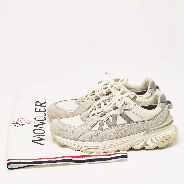 Pre Owned Moncler Grey Leather and Suede Lace Up Sneakers Size 45