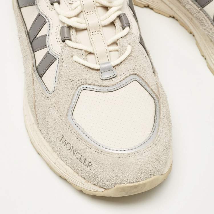 Pre Owned Moncler Grey Leather and Suede Lace Up Sneakers Size 45