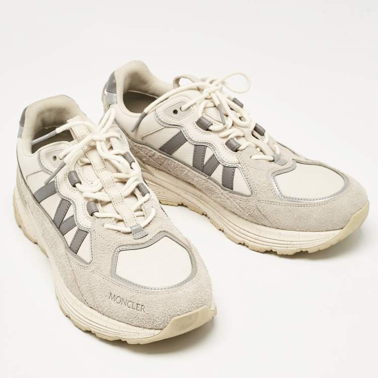 Pre Owned Moncler Grey Leather and Suede Lace Up Sneakers Size 45