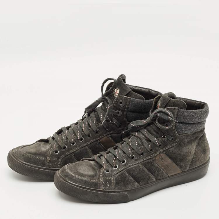 Pre Owned Moncler Lyon Size 43 Grey Suede High Top Sneakers