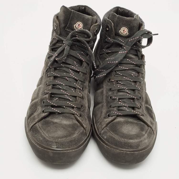 Pre Owned Moncler Lyon Size 43 Grey Suede High Top Sneakers