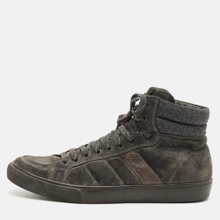Pre Owned Moncler Lyon Size 43 Grey Suede High Top Sneakers