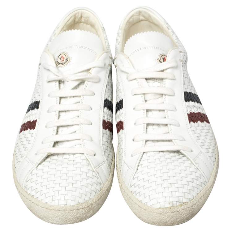 Pre Owned Moncler White Woven Leather Joseph Low Top Sneakers Size 44