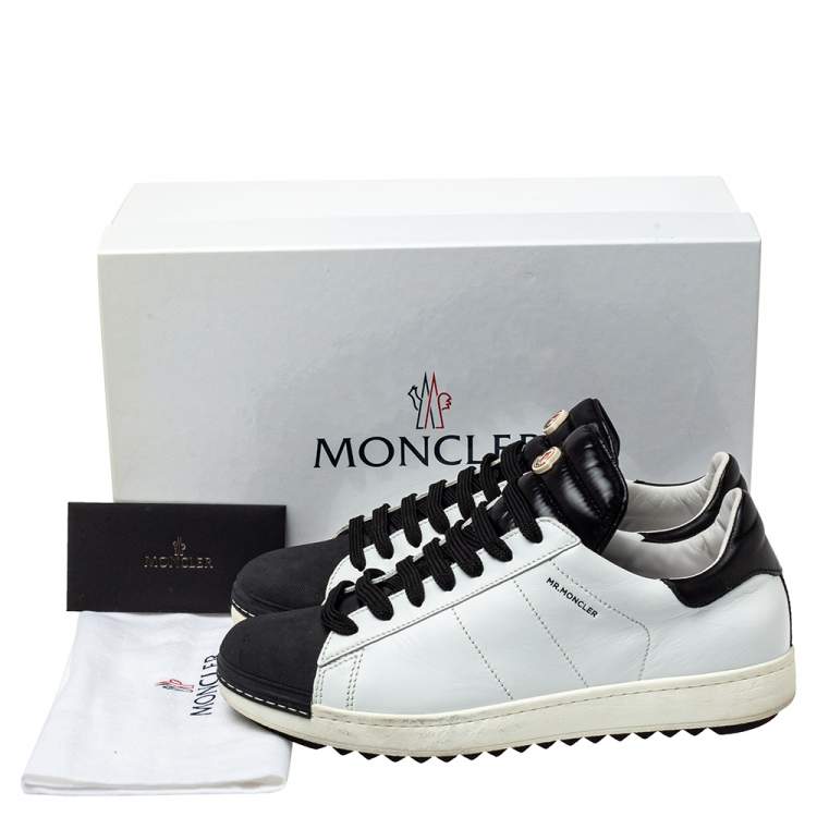 Pre Owned Moncler Black/White Leather Low Top Sneakers Size 42