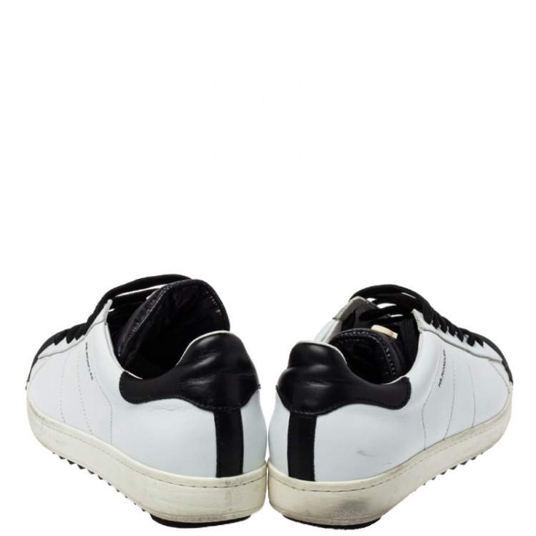 Pre Owned Moncler Black/White Leather Low Top Sneakers Size 42
