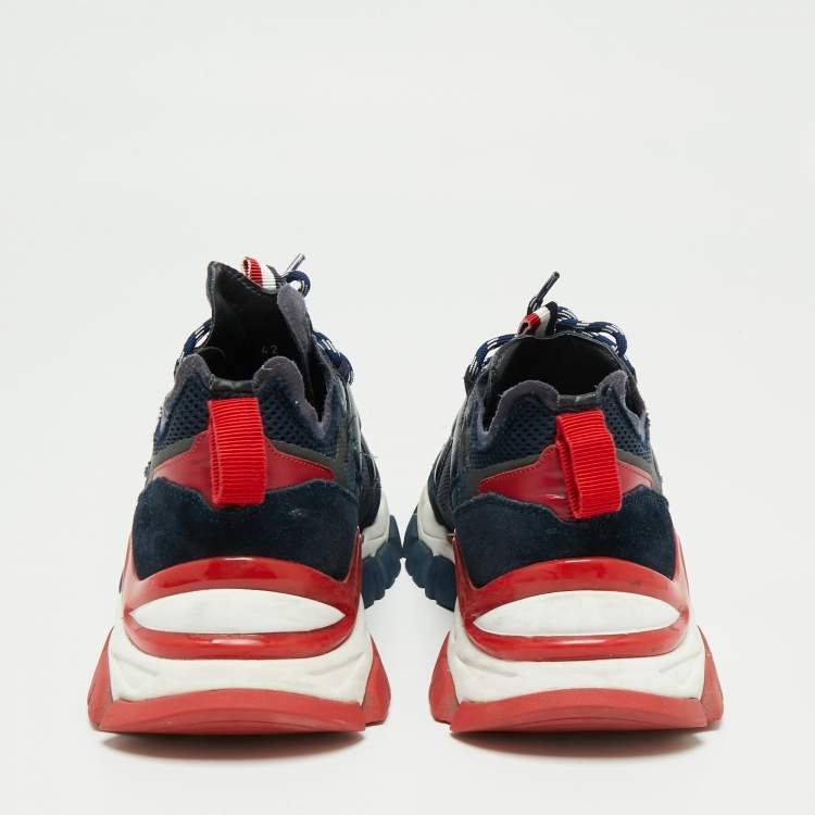 Pre Owned Moncler Navy Blue Suede And Leather Sneakers Size 42