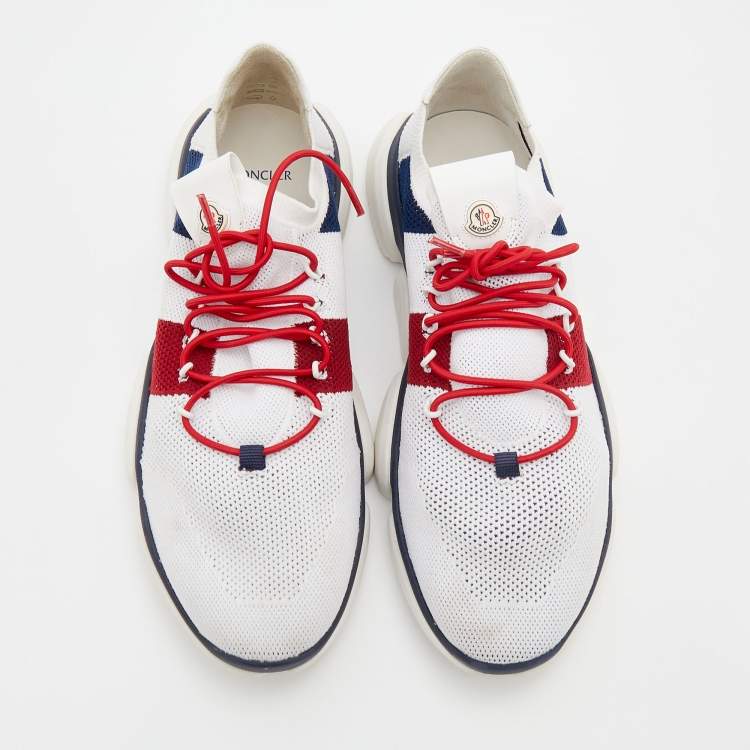 Pre Owned Moncler White Stretch Knit Bubble Low Top Sneakers Size 43