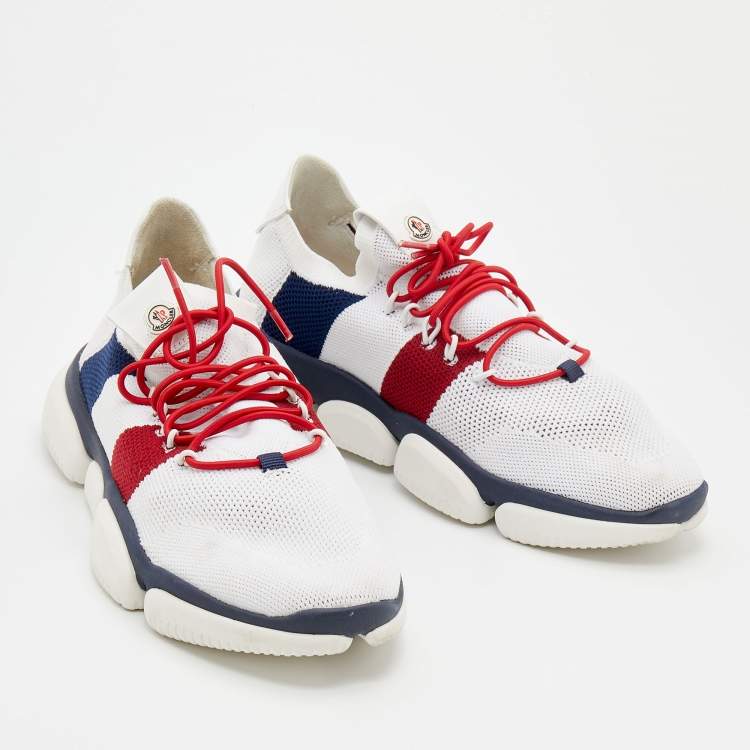 Pre Owned Moncler White Stretch Knit Bubble Low Top Sneakers Size 43