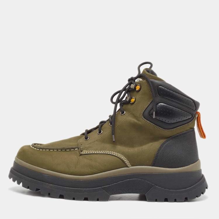 Pre Owned Moncler Green/Black Nubuck and Leather Ulderic Trek Boots Size 45
