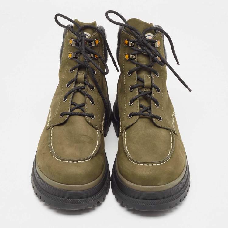 Pre Owned Moncler Green/Black Nubuck and Leather Ulderic Trek Boots Size 45