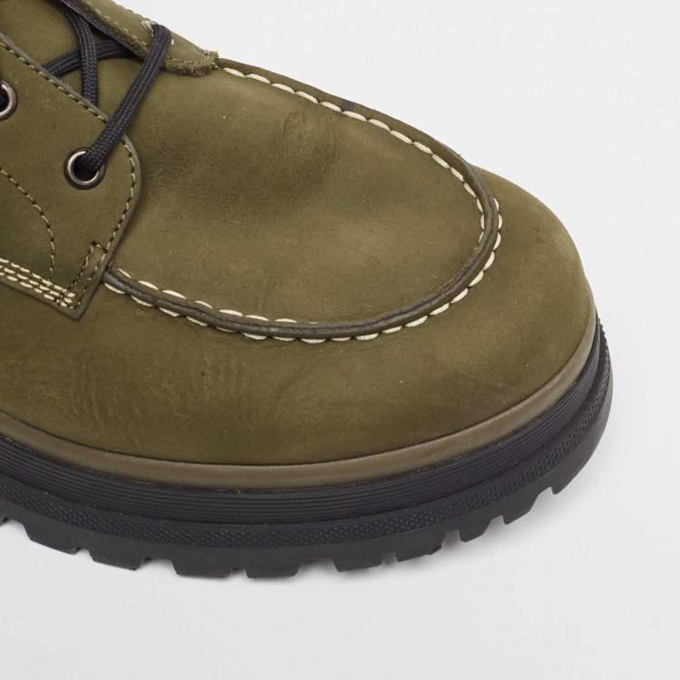 Pre Owned Moncler Green/Black Nubuck and Leather Ulderic Trek Boots Size 45