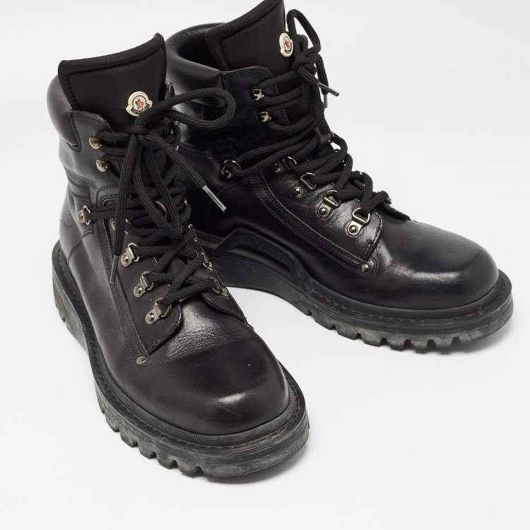 Pre Owned Moncler Black Lace Up Ankle Boots Size 42