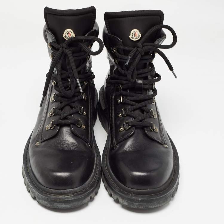 Pre Owned Moncler Black Lace Up Ankle Boots Size 42