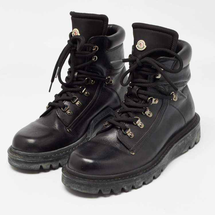 Pre Owned Moncler Black Lace Up Ankle Boots Size 42