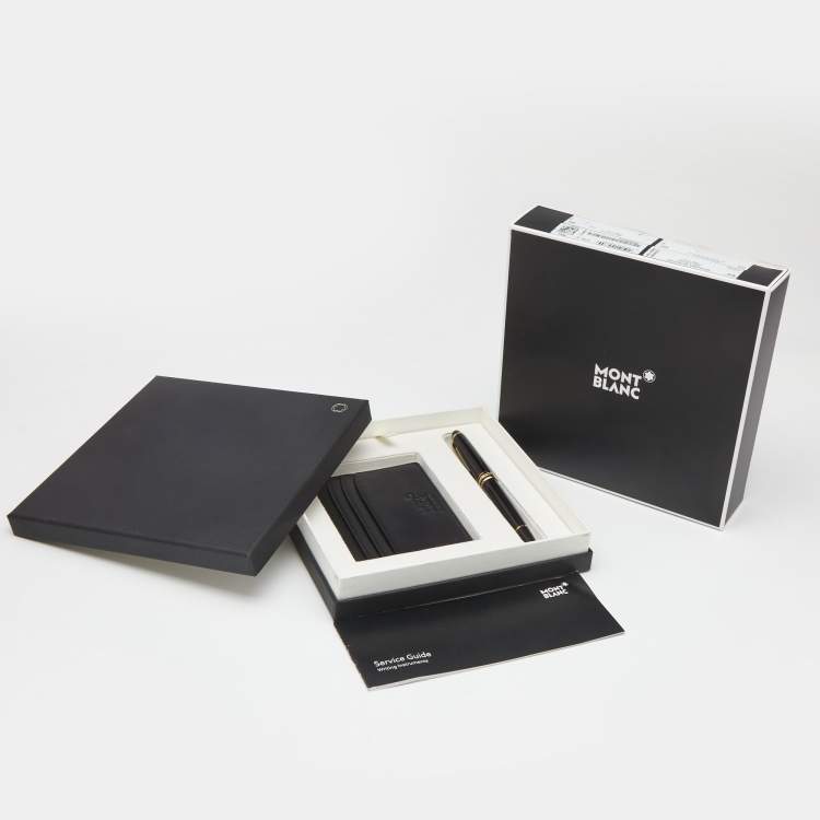 Pre Owned Montblanc Black Meisterstuck Classique Resin Leather Gold Tone Pen Card Holder Set