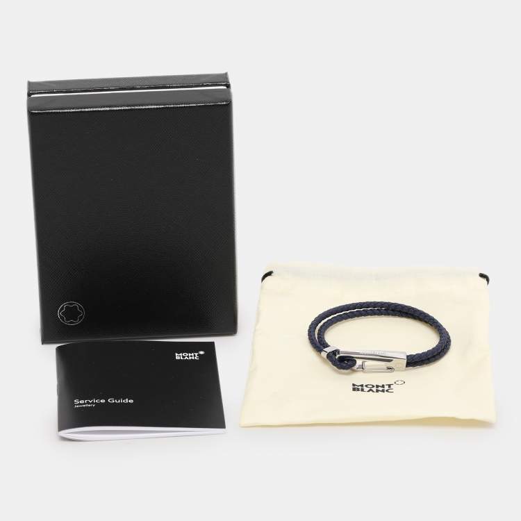 Pre Owned Montblanc Navy Blue Woven Leather Cord Wrap Me Bracelet