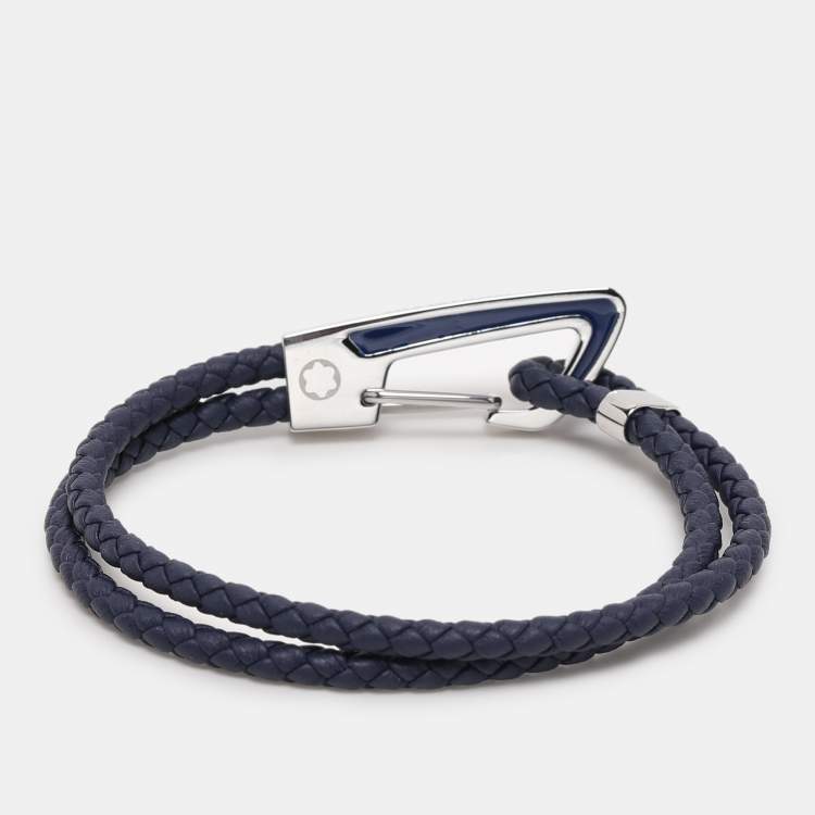 Pre Owned Montblanc Navy Blue Woven Leather Cord Wrap Me Bracelet