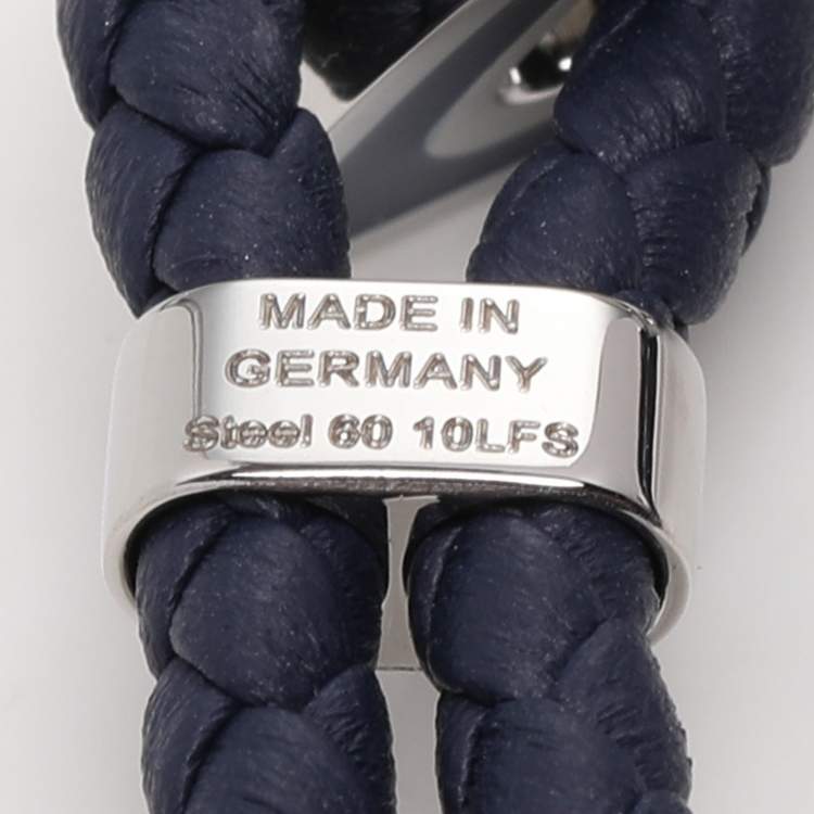 Pre Owned Montblanc Navy Blue Woven Leather Cord Wrap Me Bracelet