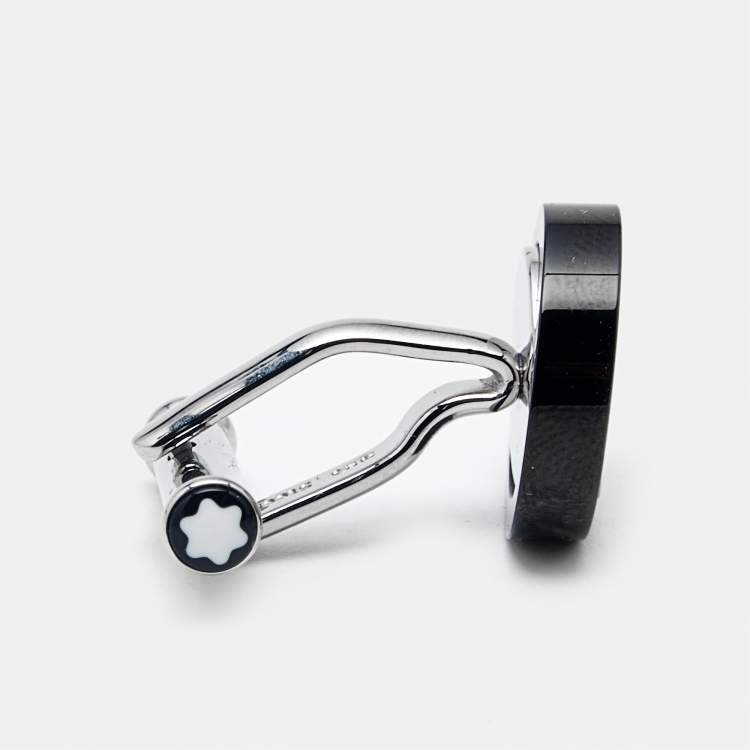 Pre Owned Montblanc Meisterstuck Onyx Stainless Steel Cufflinks