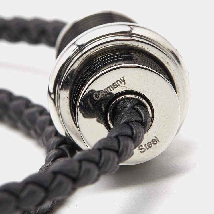 Pre Owned Montblanc Leather Two Tone Metal Bracelet