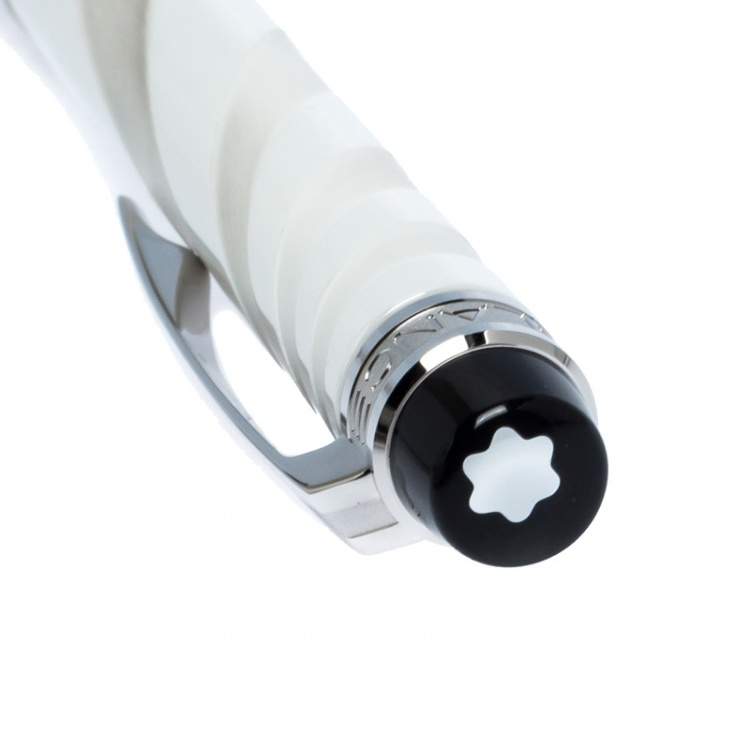 مملوكة مسبقًا Montblanc StarWalker White Ceramic Doué Silver Tone Ballpoint Pen