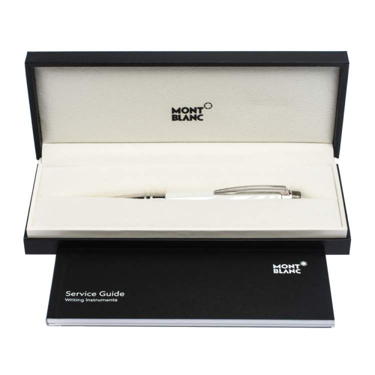 Pre Owned Montblanc StarWalker White Ceramic Doué Silver Tone Ballpoint Pen
