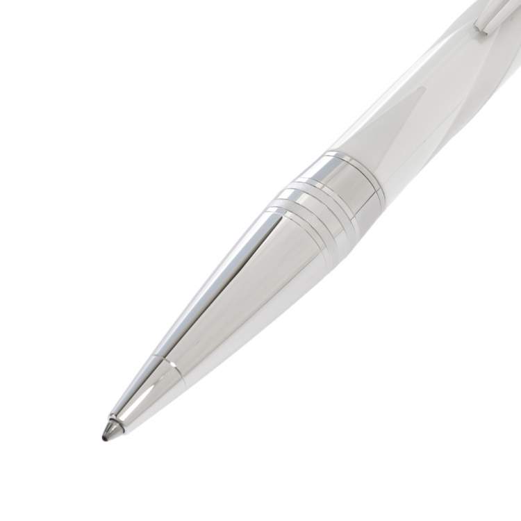 Pre Owned Montblanc StarWalker White Ceramic Doué Silver Tone Ballpoint Pen