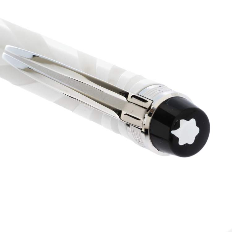 Pre Owned Montblanc StarWalker White Ceramic Doué Silver Tone Ballpoint Pen