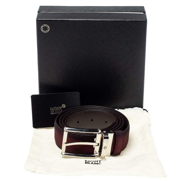 Pre Owned Montblanc Ombre  Burgundy Suede Square Buckle Belt 110CM