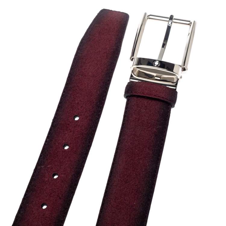 Pre Owned Montblanc Ombre  Burgundy Suede Square Buckle Belt 110CM