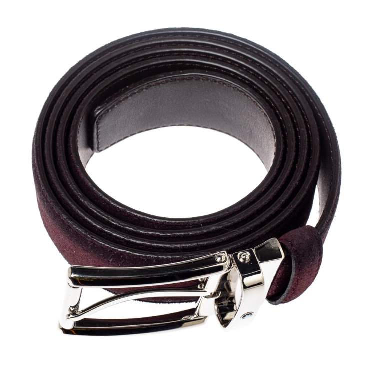 Pre Owned Montblanc Ombre  Burgundy Suede Square Buckle Belt 110CM